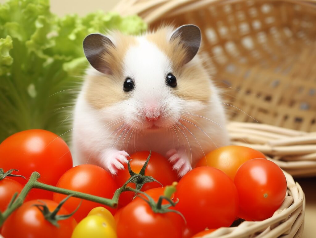 Hamster eat tomato