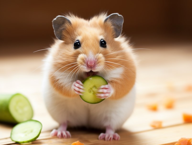 hamster eating cucumber