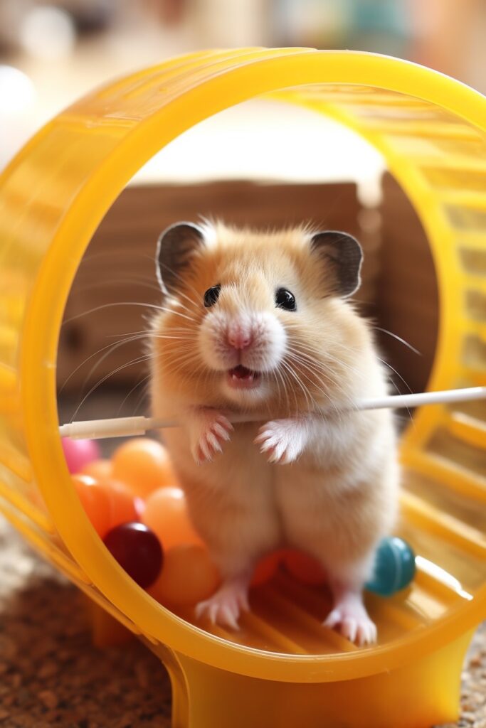 happy hamster in wheel