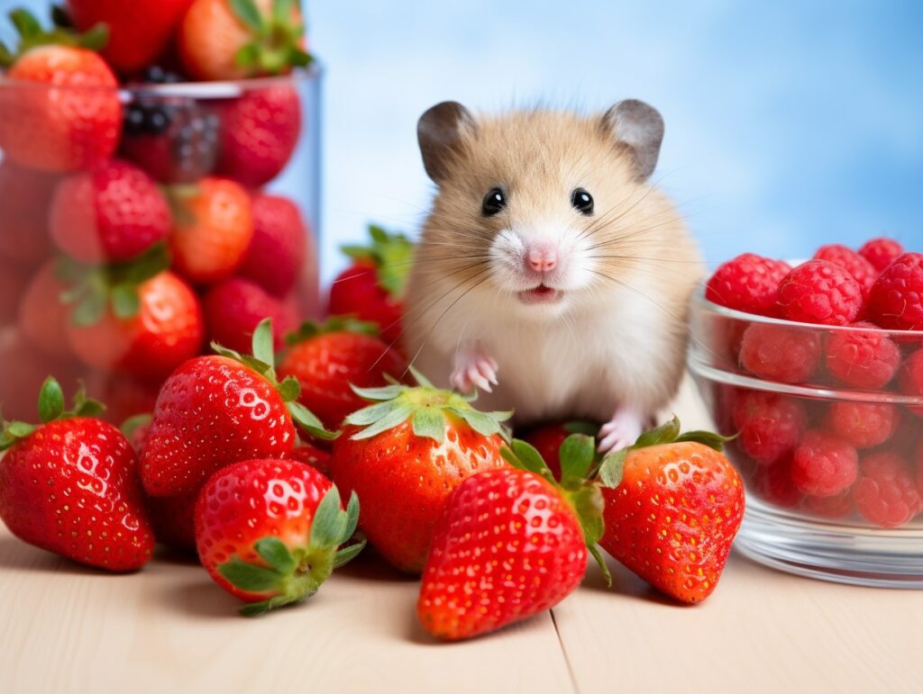 hamster with strawberries
