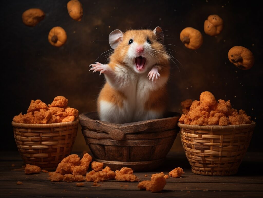 happy hamster eating treats