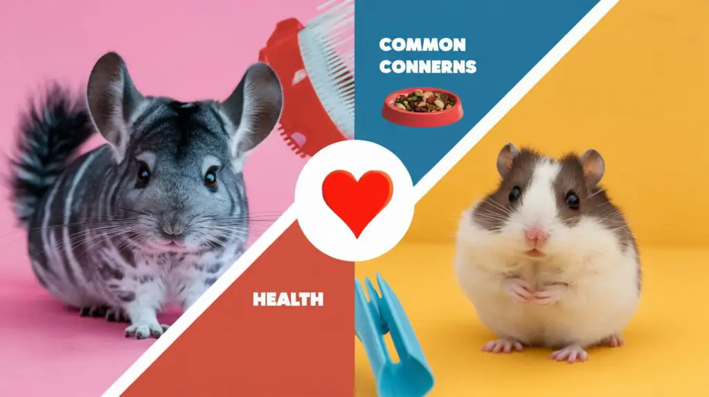 contrast the two pets, a chinchilla and a hamster, focusing on their health-related issues