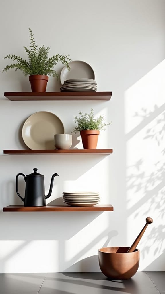 modern floating wood shelves